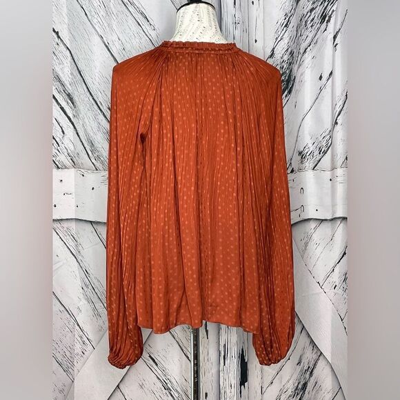 Current Air Anthropologie Blouse Polka Dots Pleated Rust L - Picture 2 of 10